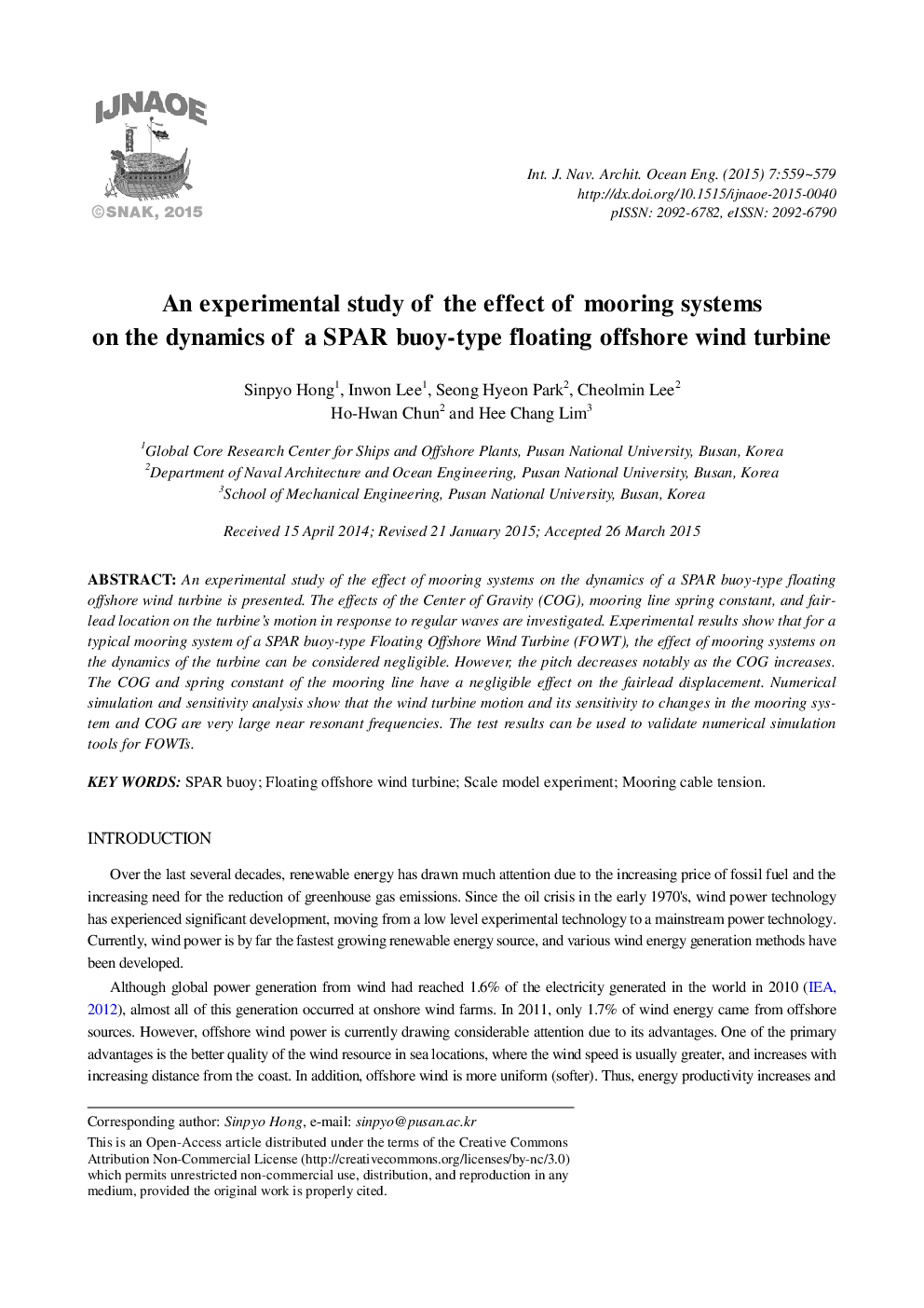 An experimental study of the effect of mooring systems on the dynamics of a SPAR buoy-type floating offshore wind turbine 