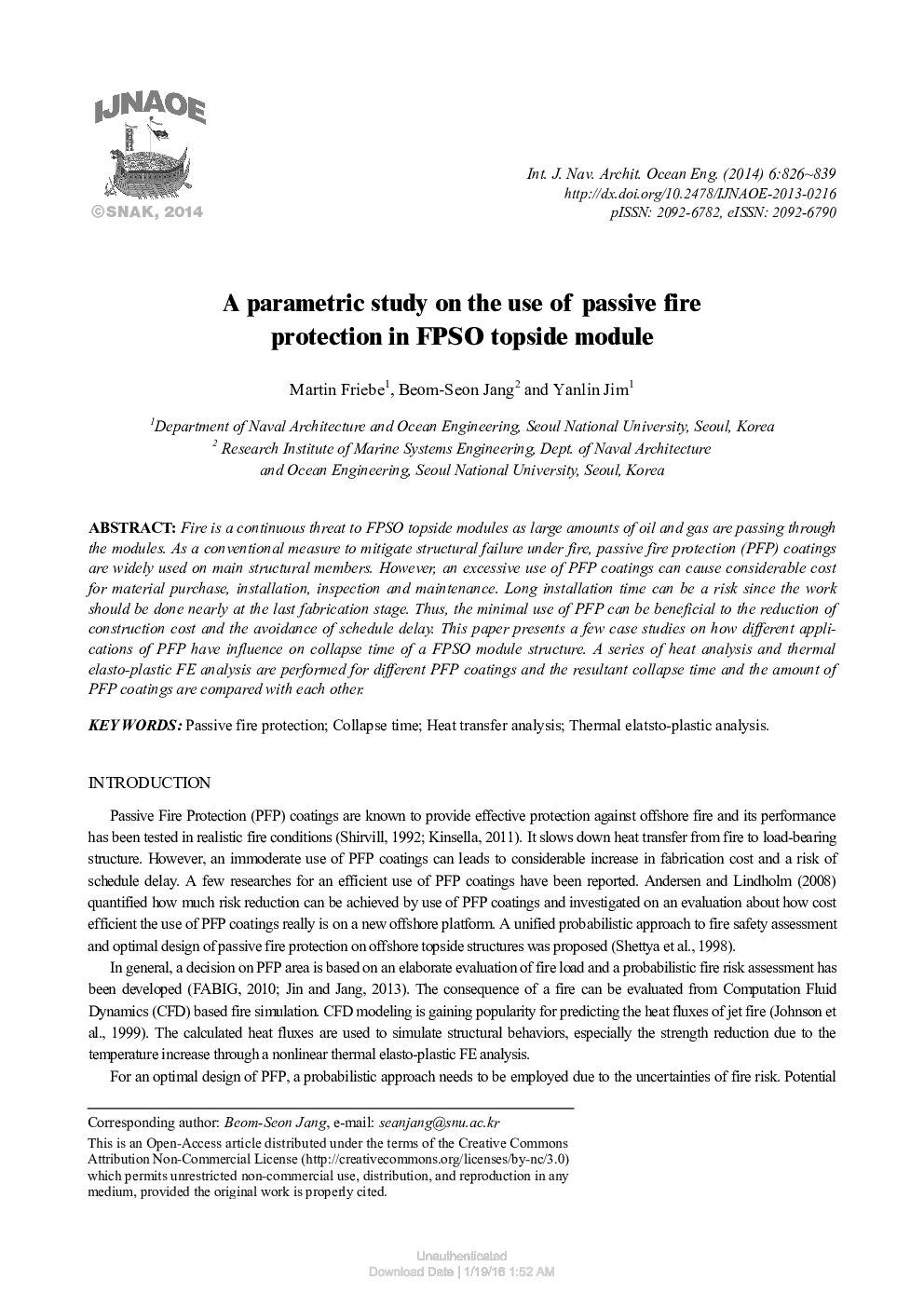 A parametric study on the use of passive fire protection in FPSO topside module