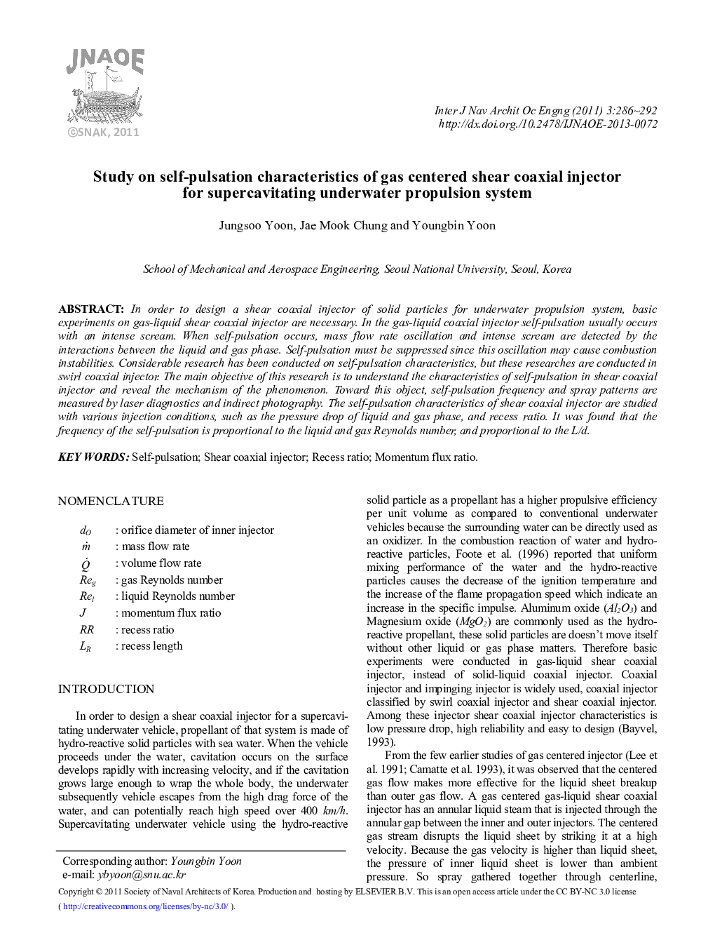 Study on self-pulsation characteristics of gas centered shear coaxial injector for supercavitating underwater propulsion system