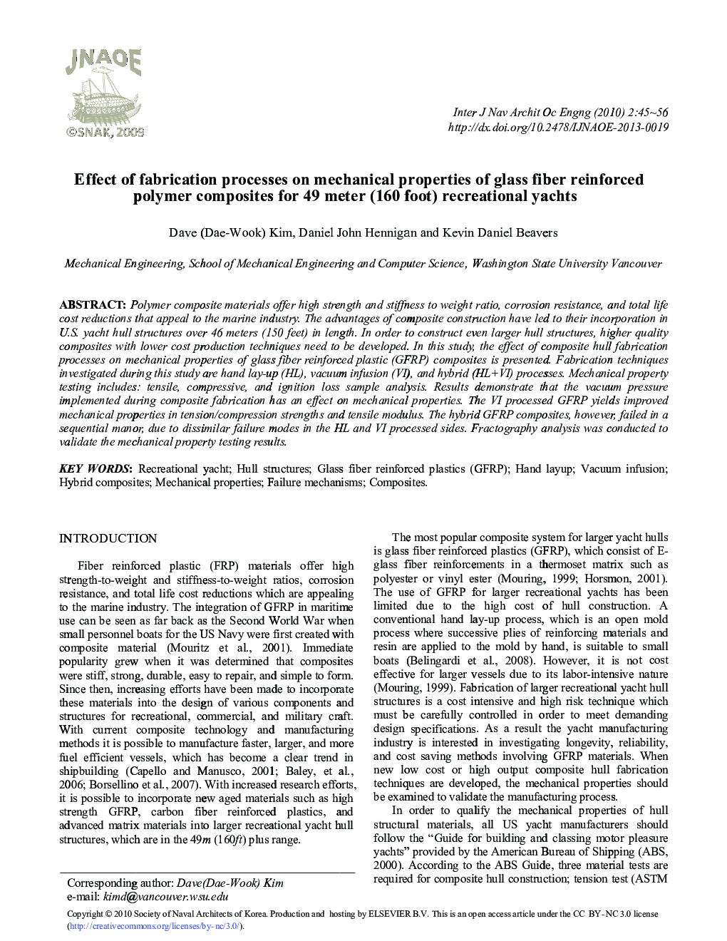 Effect of fabrication processes on mechanical properties of glass fiber reinforced polymer composites for 49 meter (160 foot) recreational yachts