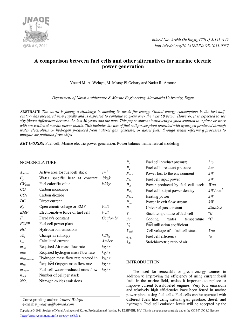 عکس صفحه اول مقاله: A comparison between fuel cells and other alternatives for marine electric power generation A comparison between fuel cells and other alternatives for marine electric power generation