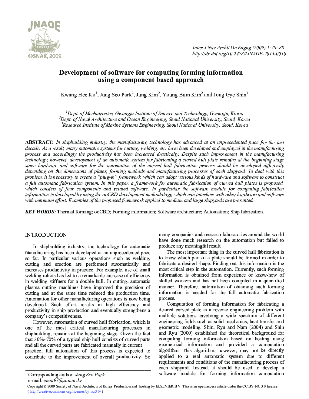 Development of software for computing forming information using a component based approach