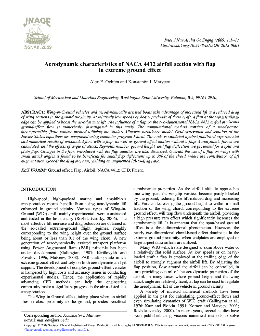 Aerodynamic characteristics of NACA 4412 airfoil section with flap in extreme ground effect