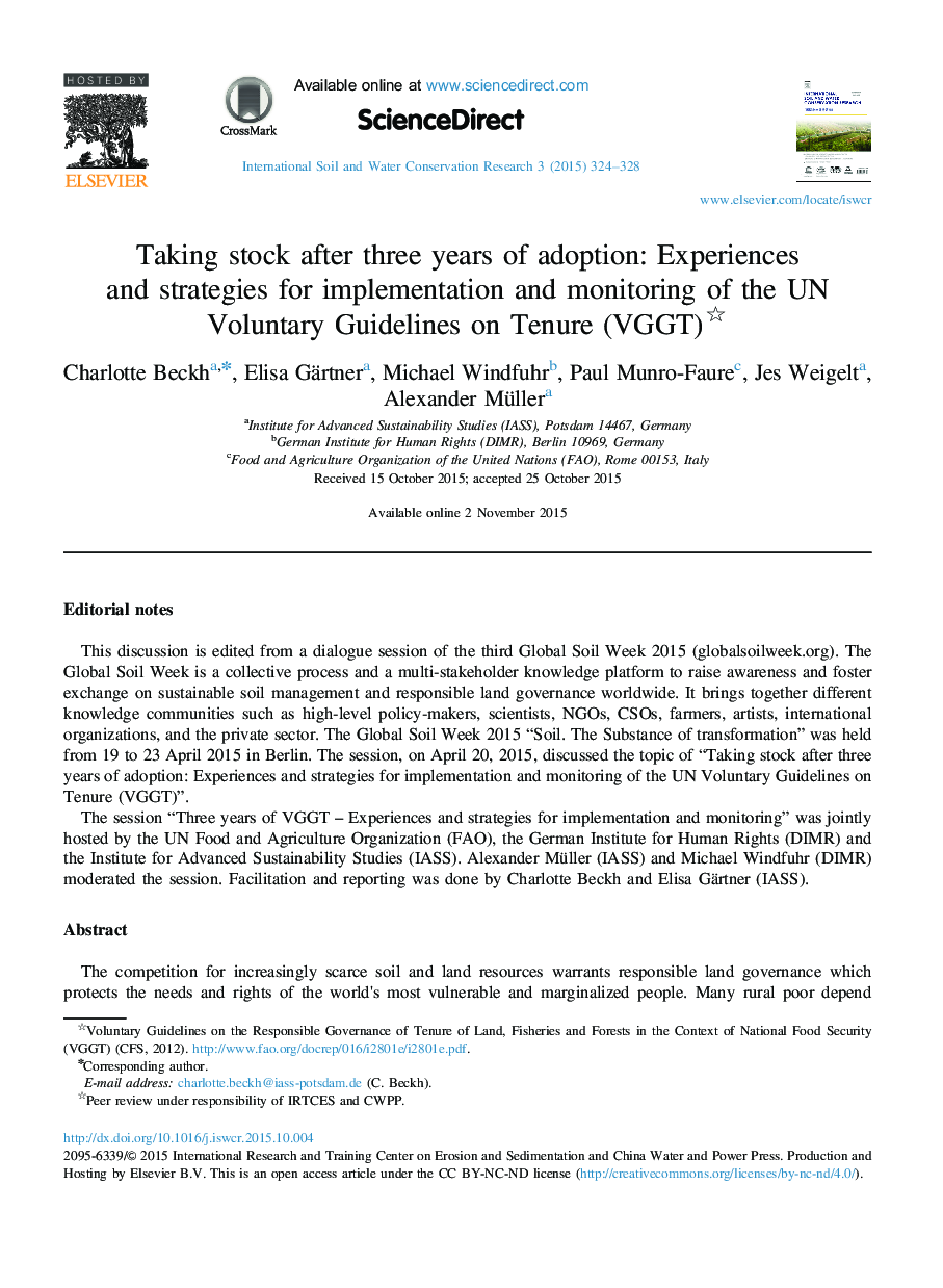 Taking stock after three years of adoption: Experiences and strategies for implementation and monitoring of the UN Voluntary Guidelines on Tenure (VGGT)