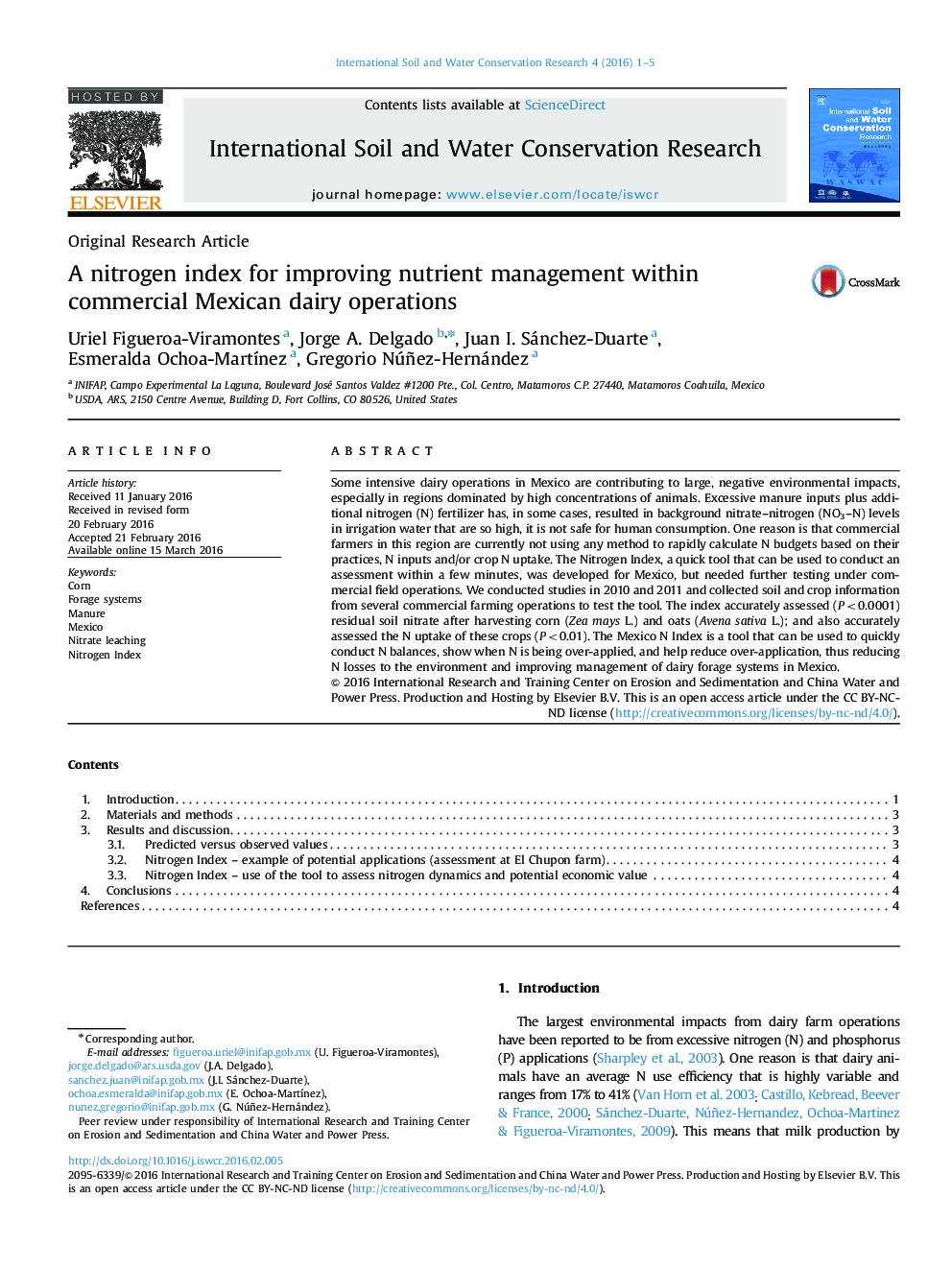 A nitrogen index for improving nutrient management within commercial Mexican dairy operations 