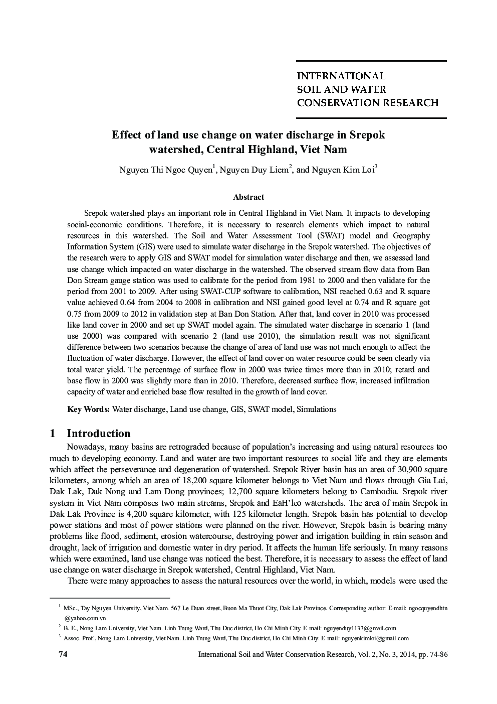 Effect of land use change on water discharge in Srepok watershed, Central Highland, Viet Nam