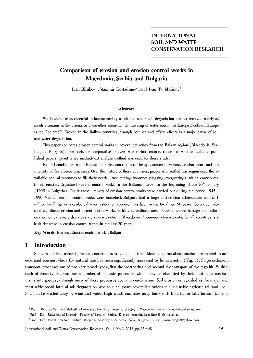 Comparison of erosion and erosion control works in Macedonia, Serbia and Bulgaria