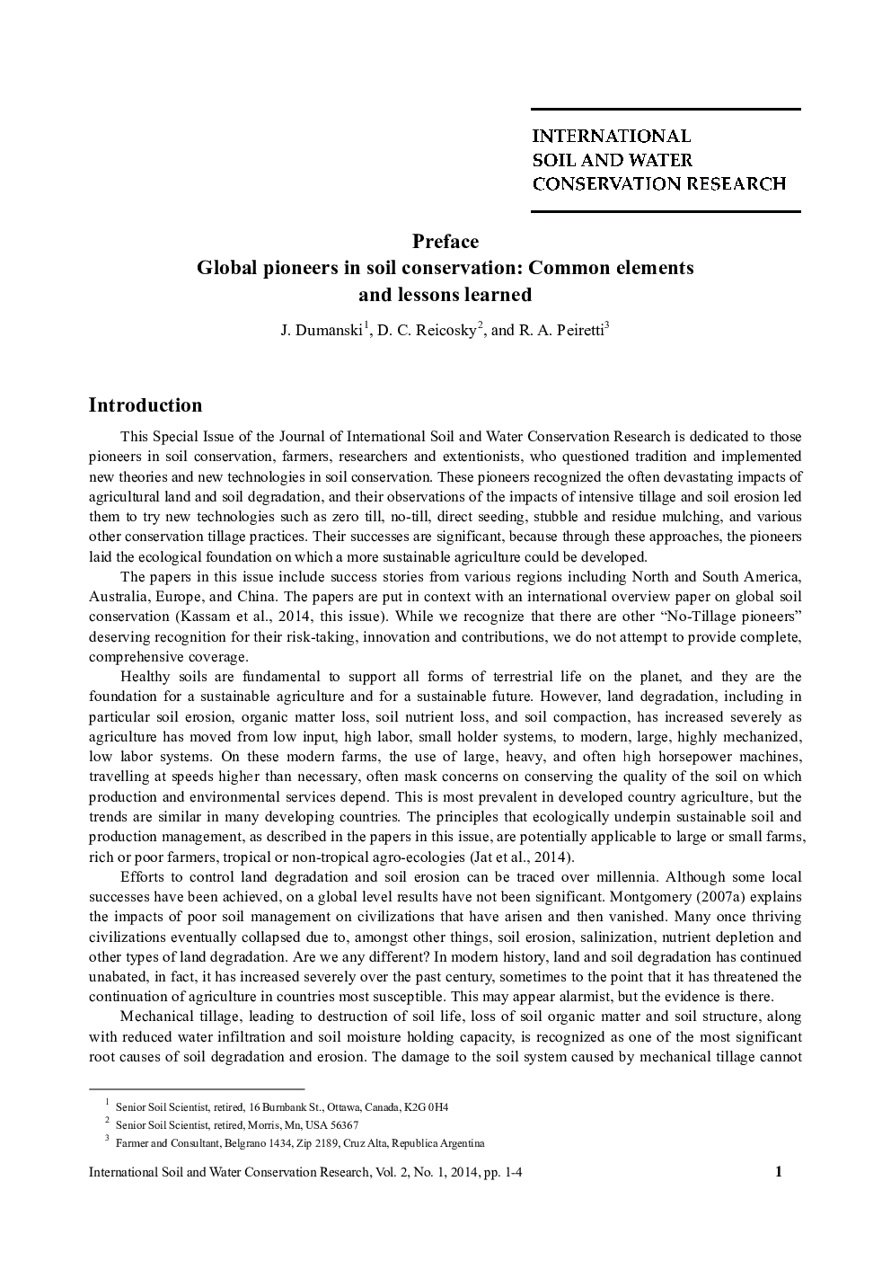 Preface Global Pioneers in Soil Conservation: Common Elements and Lessons Learned