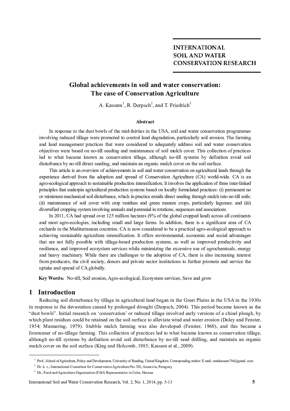 Global achievements in soil and water conservation: The case of Conservation Agriculture