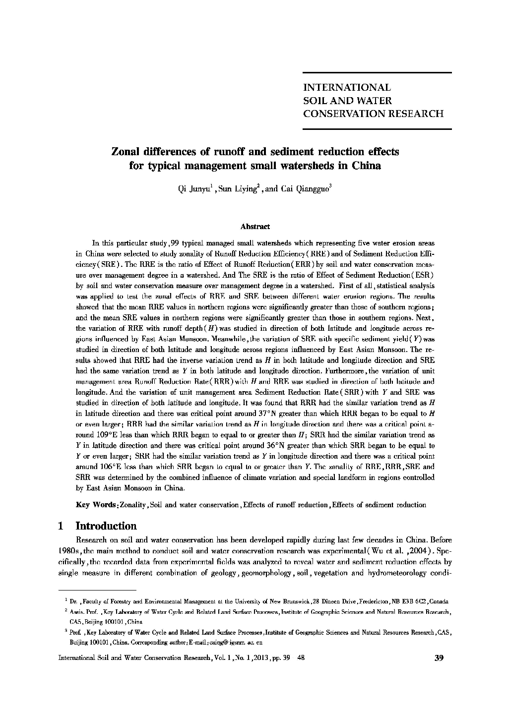 Zonal differences of runoff and sediment reduction effects for typical management small watersheds in China