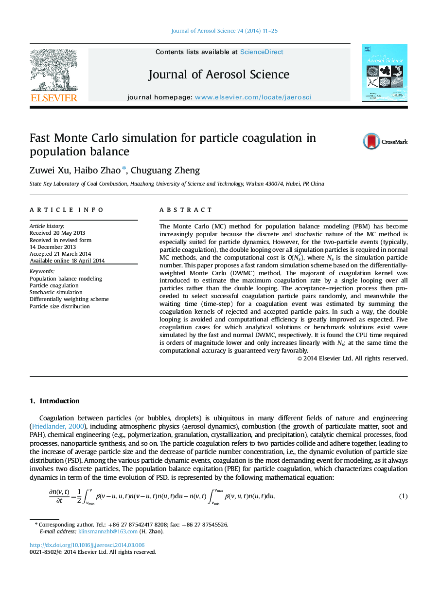 Fast Monte Carlo simulation for particle coagulation in population balance