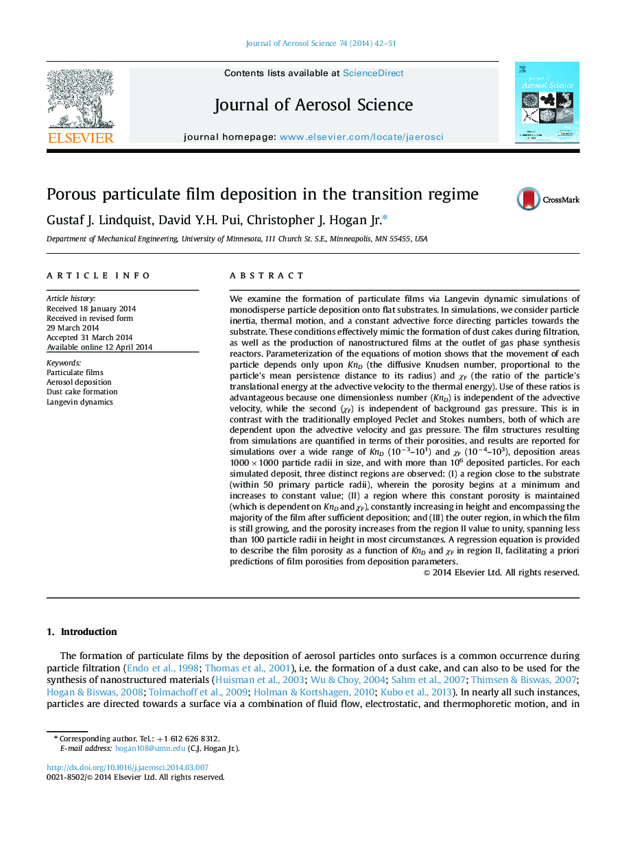 Porous particulate film deposition in the transition regime