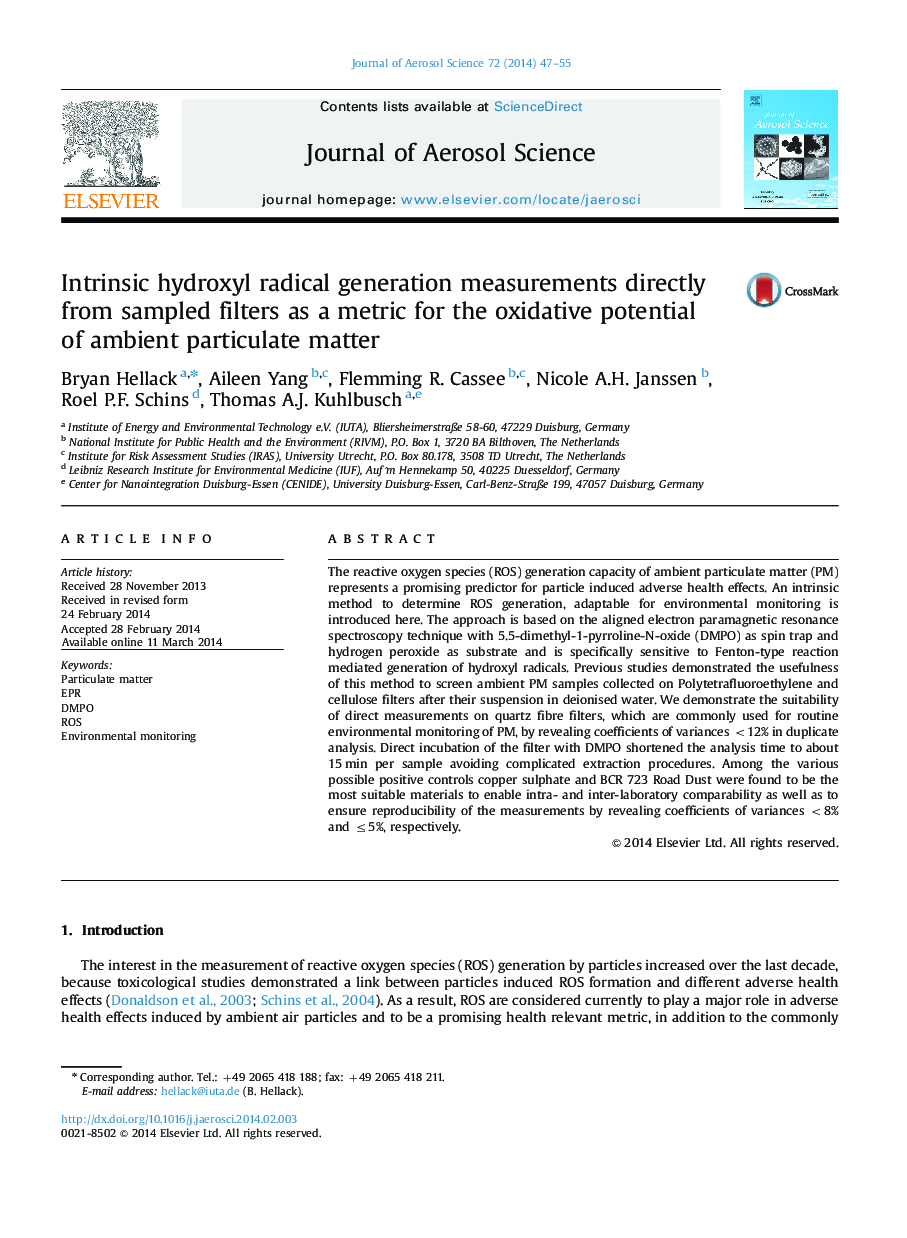 Intrinsic hydroxyl radical generation measurements directly from sampled filters as a metric for the oxidative potential of ambient particulate matter