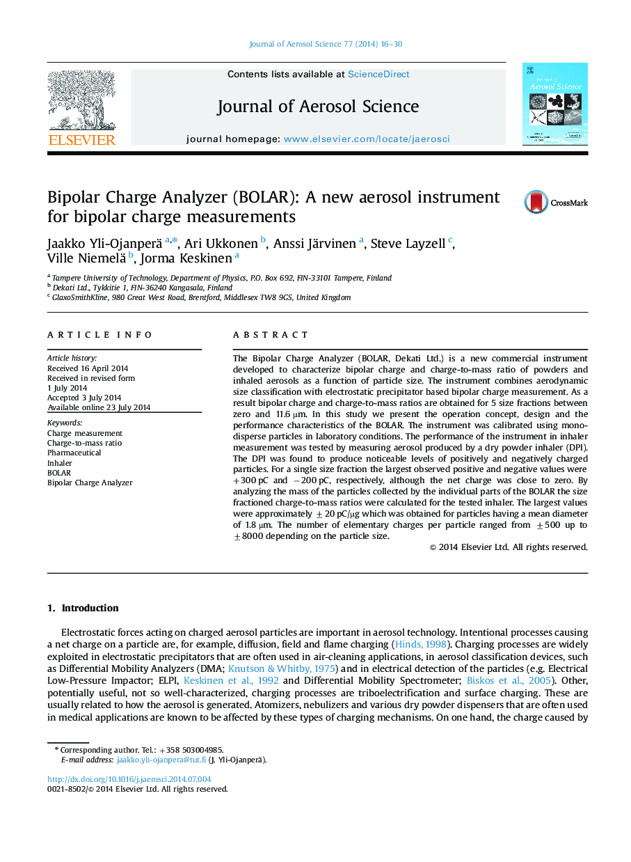 Bipolar Charge Analyzer (BOLAR): A new aerosol instrument for bipolar charge measurements