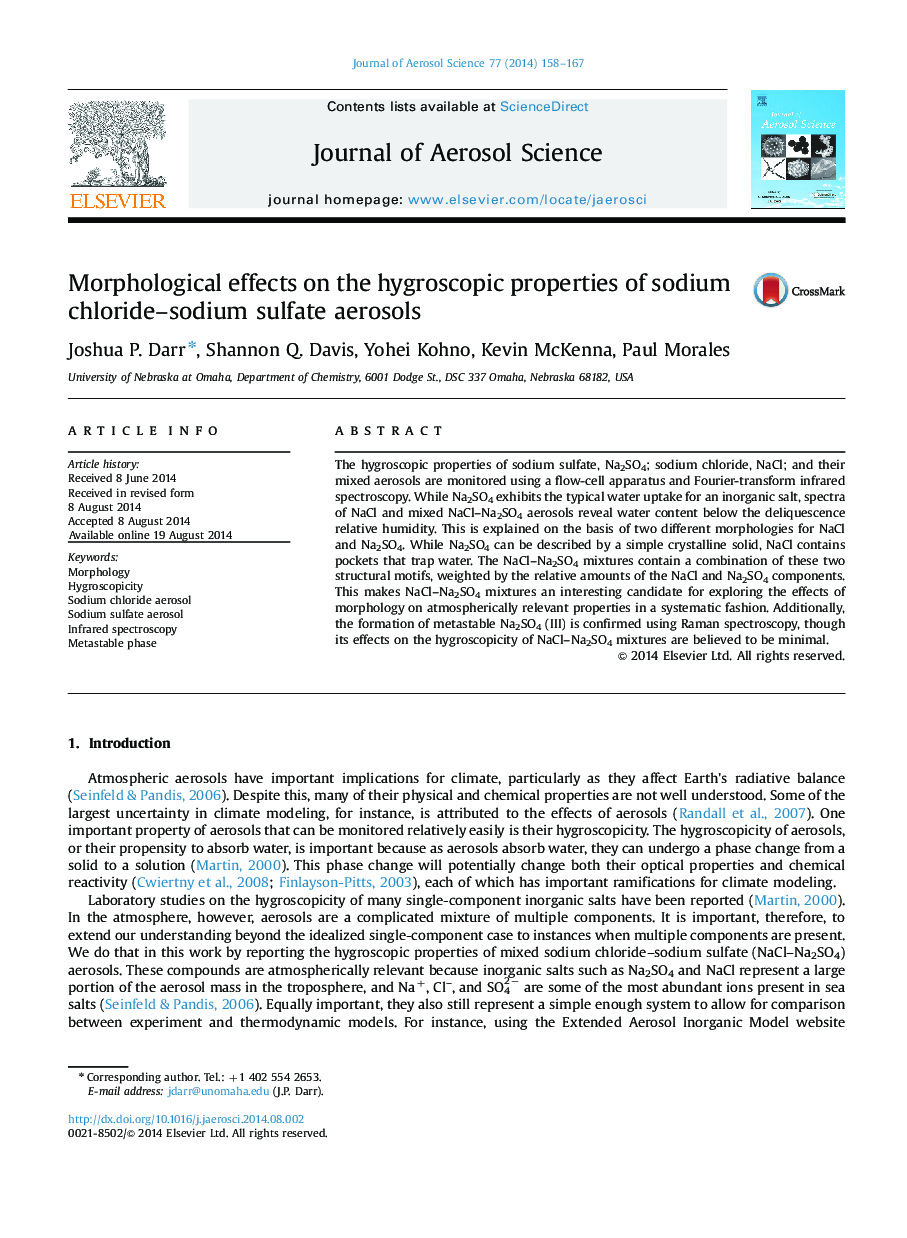 Morphological effects on the hygroscopic properties of sodium chloride–sodium sulfate aerosols