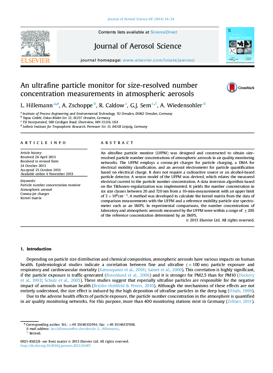 An ultrafine particle monitor for size-resolved number concentration measurements in atmospheric aerosols