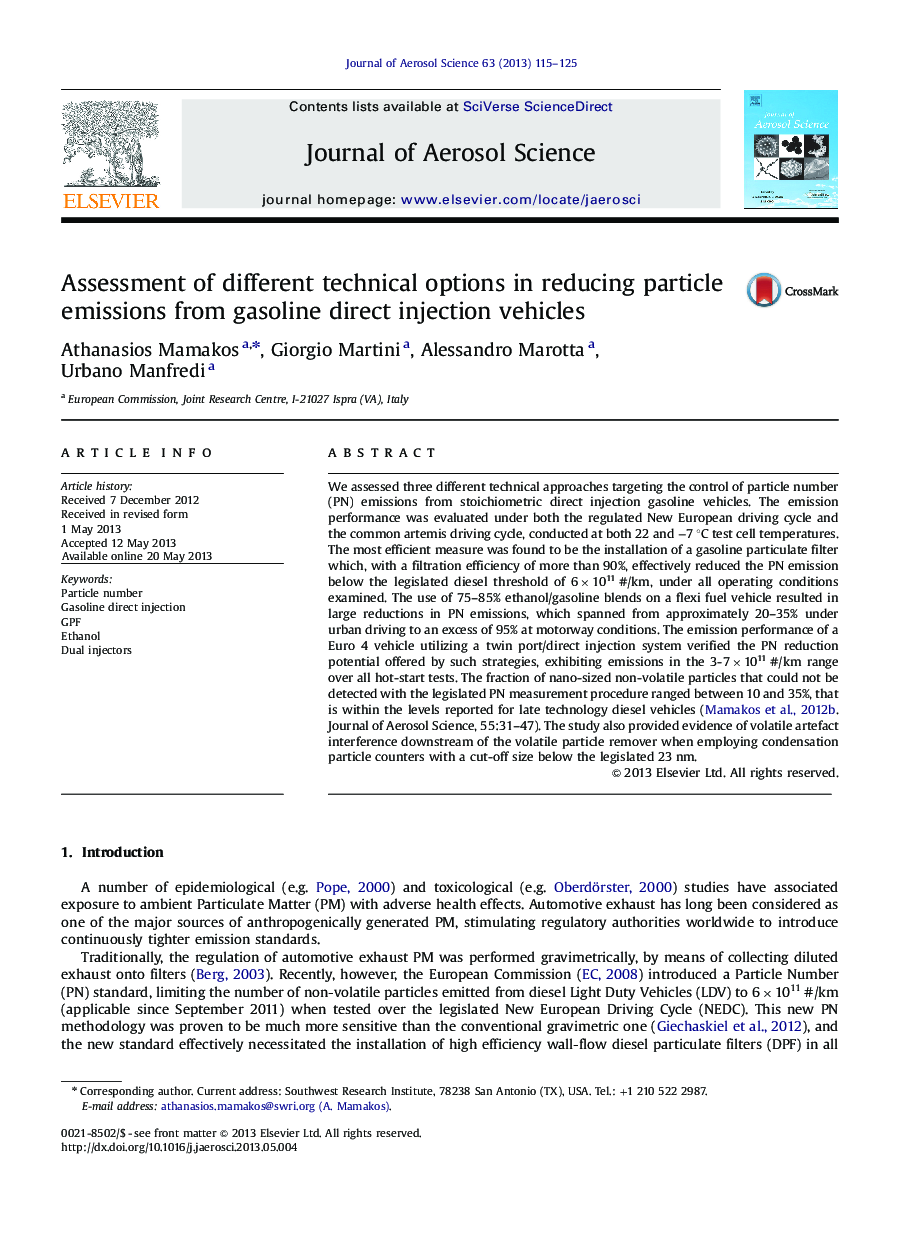 Assessment of different technical options in reducing particle emissions from gasoline direct injection vehicles