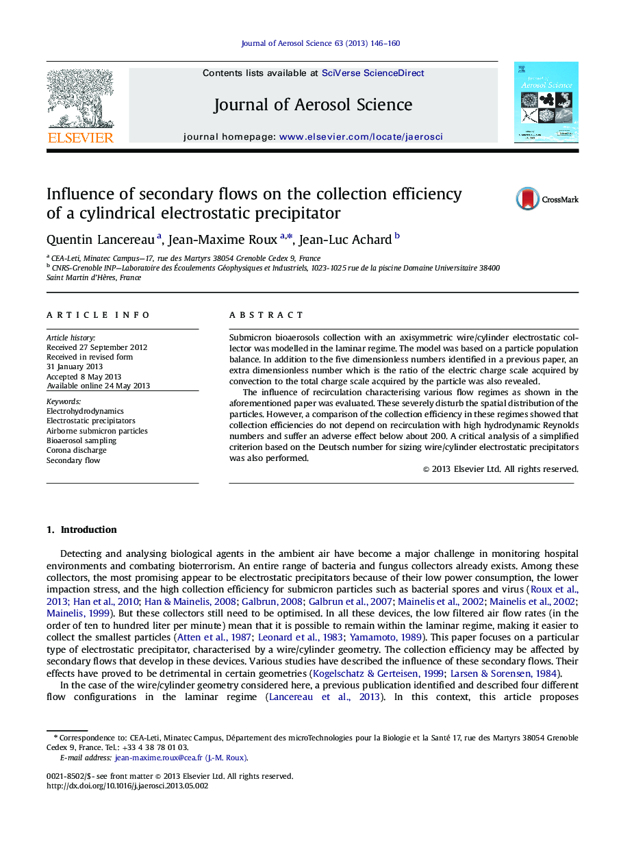 Influence of secondary flows on the collection efficiency of a cylindrical electrostatic precipitator