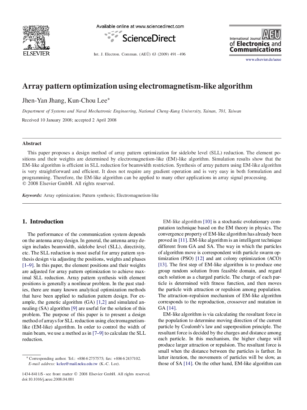 Array pattern optimization using electromagnetism-like algorithm