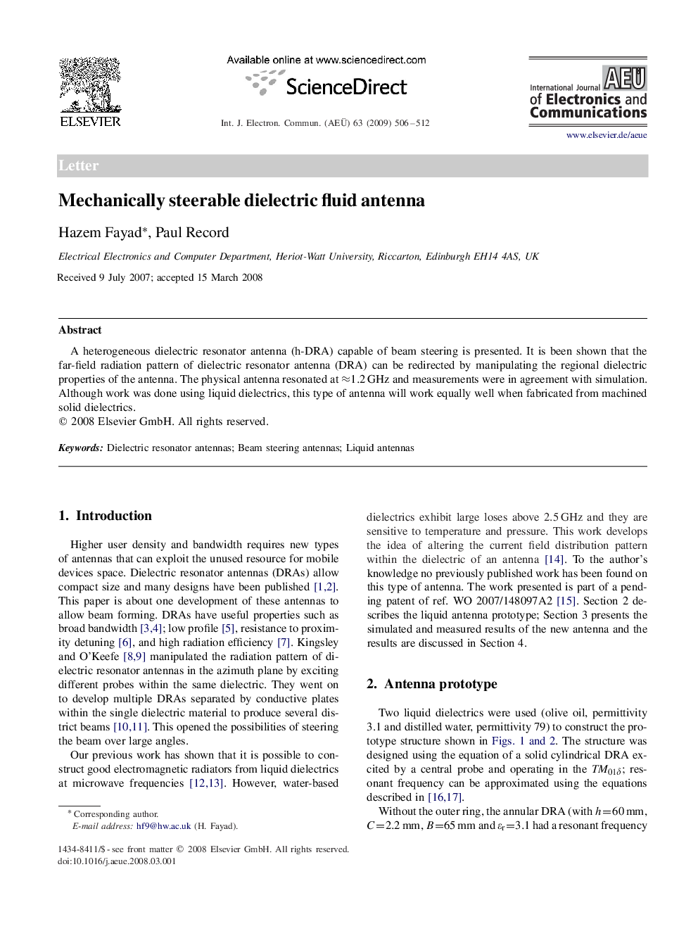 Mechanically steerable dielectric fluid antenna