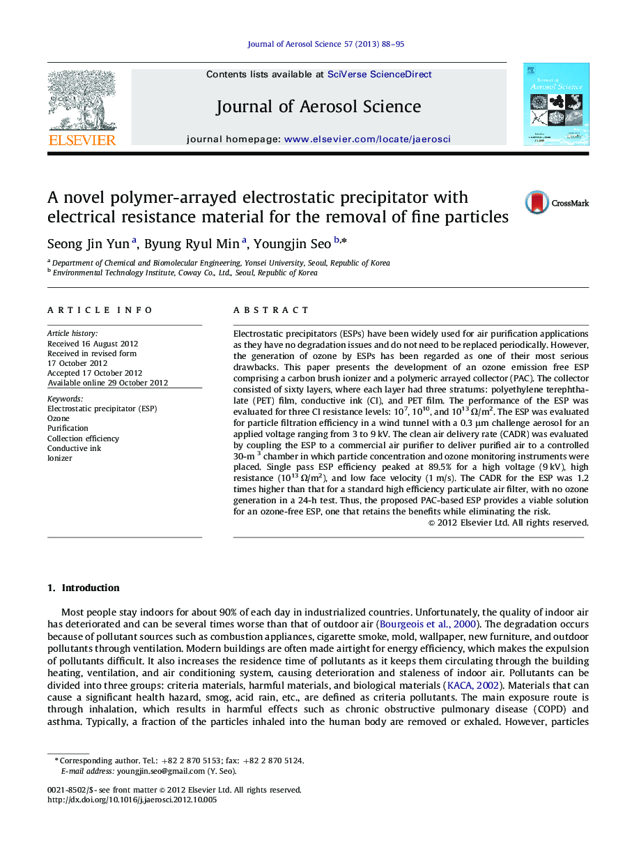 A novel polymer-arrayed electrostatic precipitator with electrical resistance material for the removal of fine particles