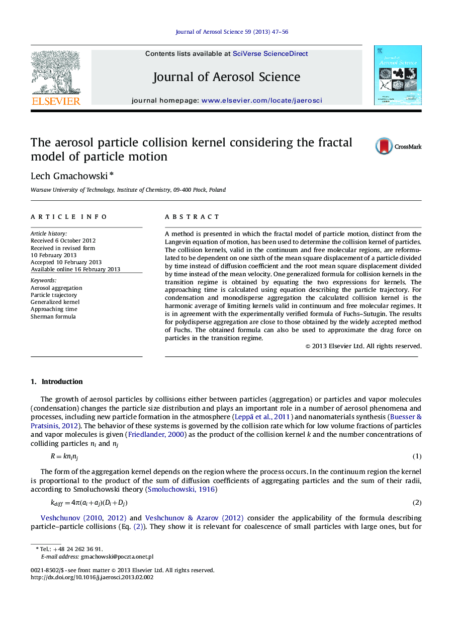 The aerosol particle collision kernel considering the fractal model of particle motion