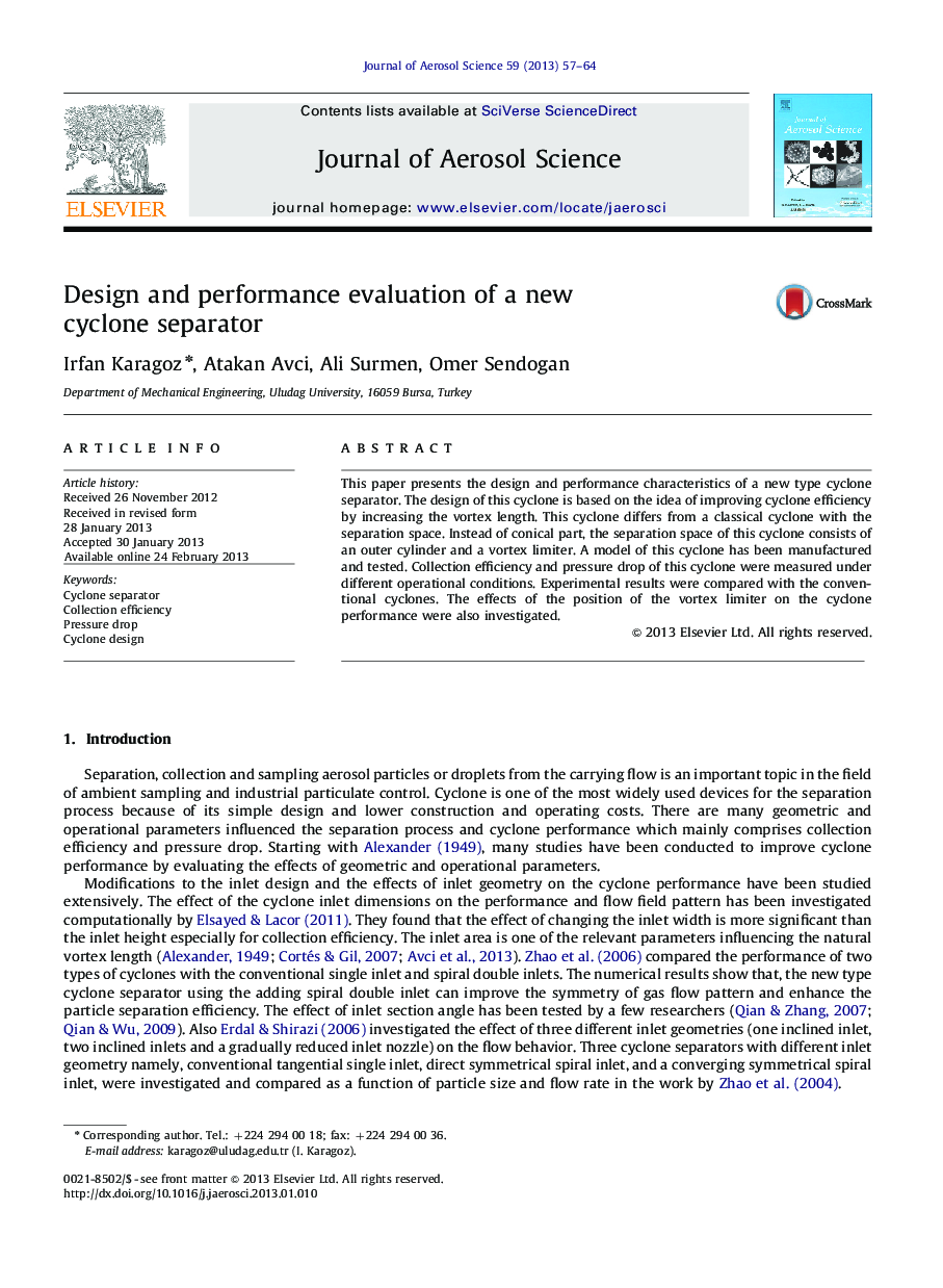 Design and performance evaluation of a new cyclone separator
