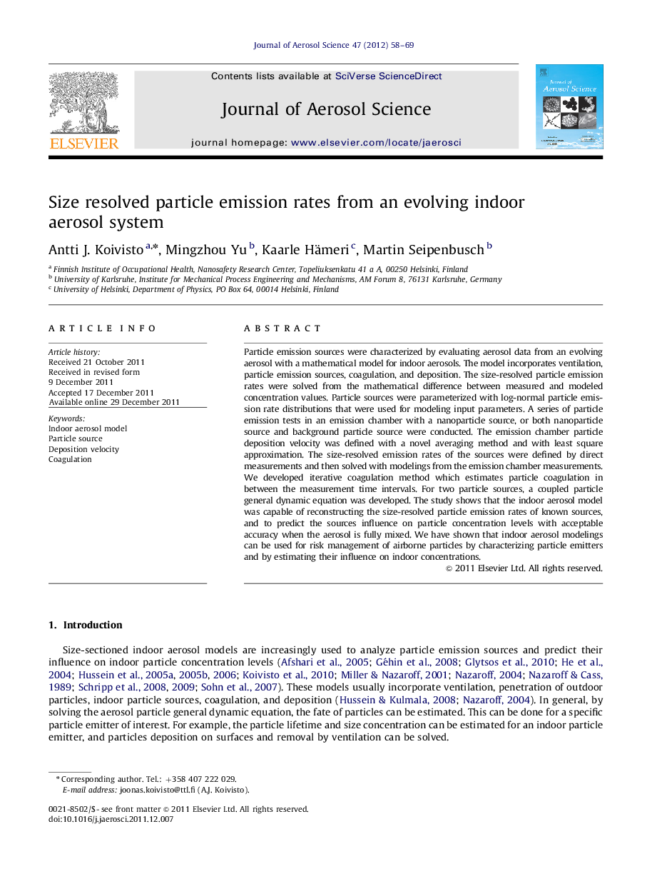 Size resolved particle emission rates from an evolving indoor aerosol system