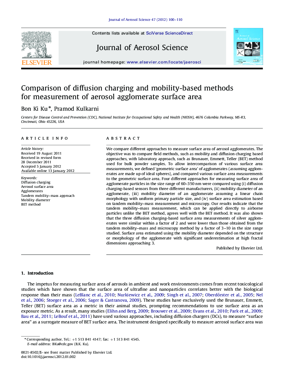 Comparison of diffusion charging and mobility-based methods for measurement of aerosol agglomerate surface area