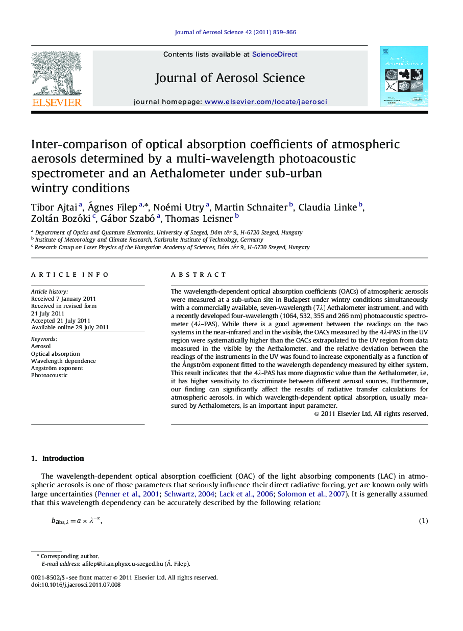 Inter-comparison of optical absorption coefficients of atmospheric aerosols determined by a multi-wavelength photoacoustic spectrometer and an Aethalometer under sub-urban wintry conditions