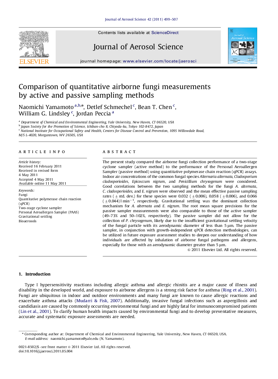 Comparison of quantitative airborne fungi measurements by active and passive sampling methods