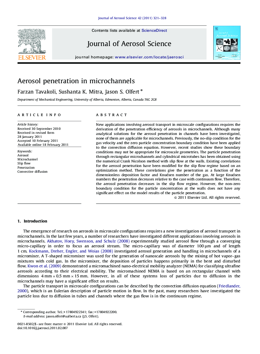 Aerosol penetration in microchannels