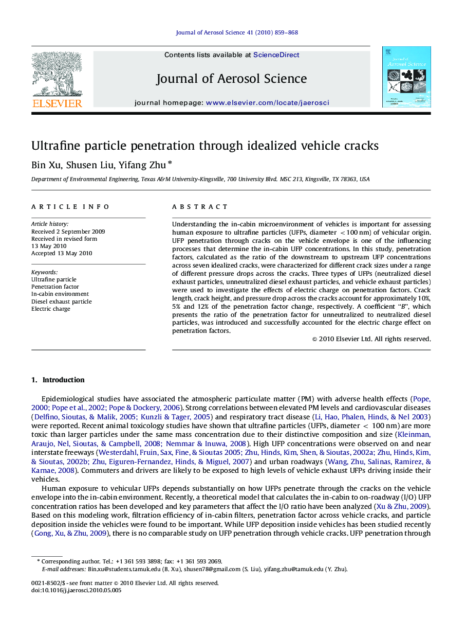 Ultrafine particle penetration through idealized vehicle cracks