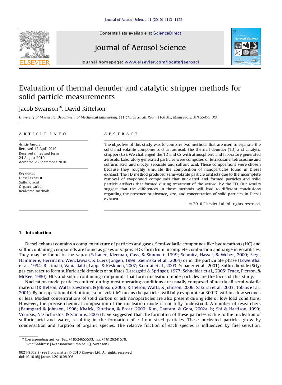 Evaluation of thermal denuder and catalytic stripper methods for solid particle measurements