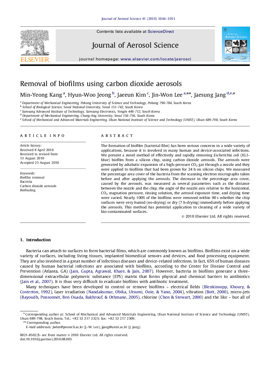 Removal of biofilms using carbon dioxide aerosols