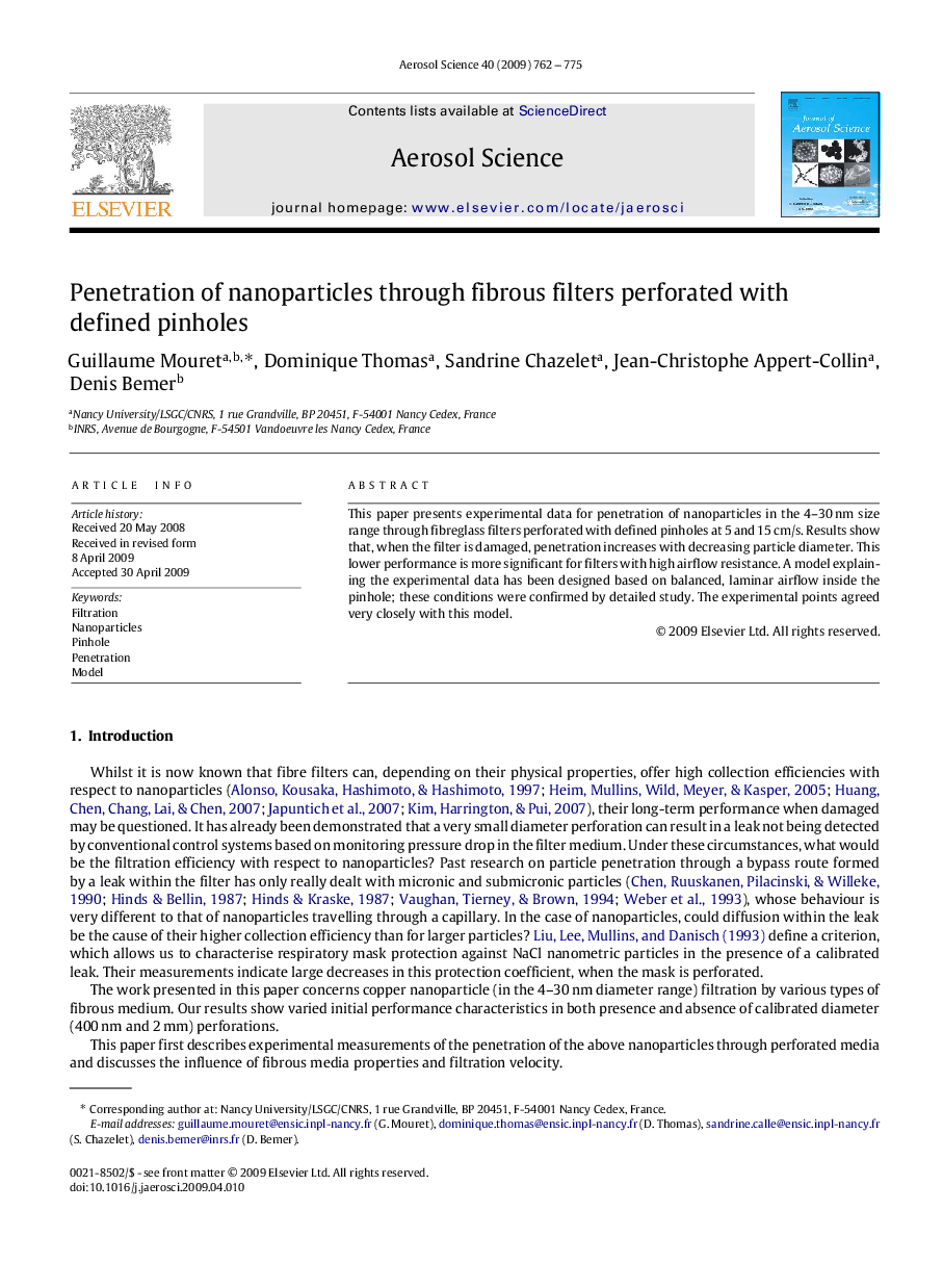 Penetration of nanoparticles through fibrous filters perforated with defined pinholes