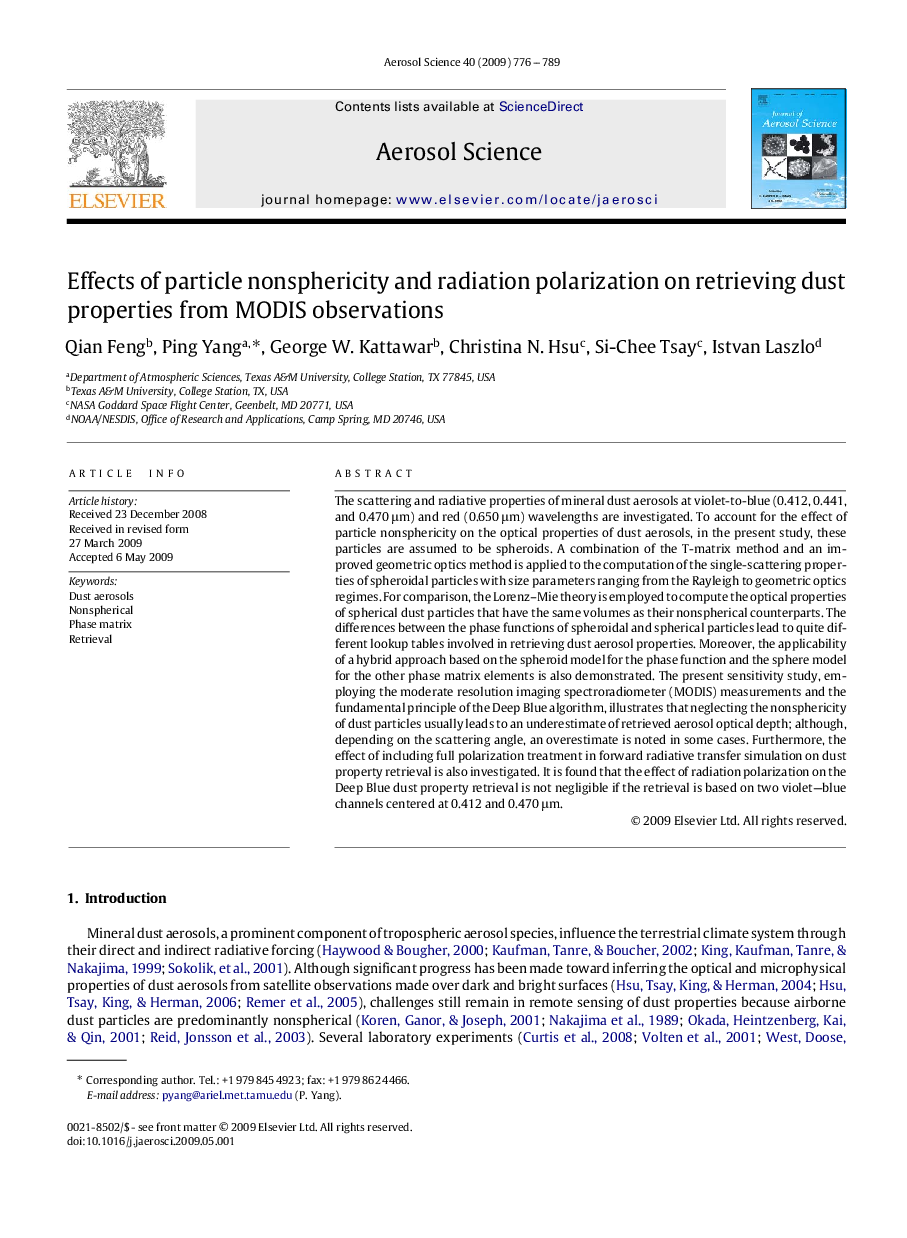 Effects of particle nonsphericity and radiation polarization on retrieving dust properties from MODIS observations