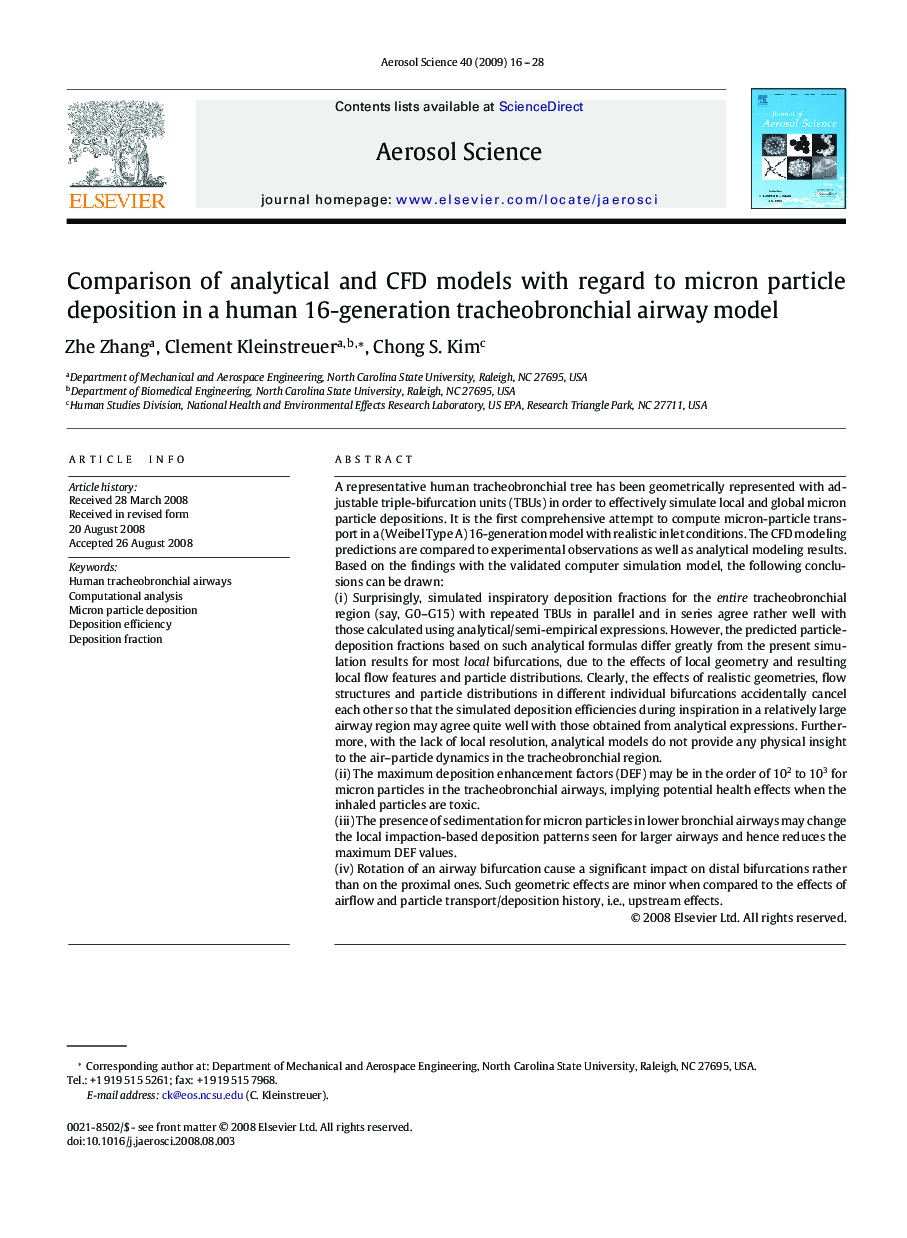 Comparison of analytical and CFD models with regard to micron particle deposition in a human 16-generation tracheobronchial airway model