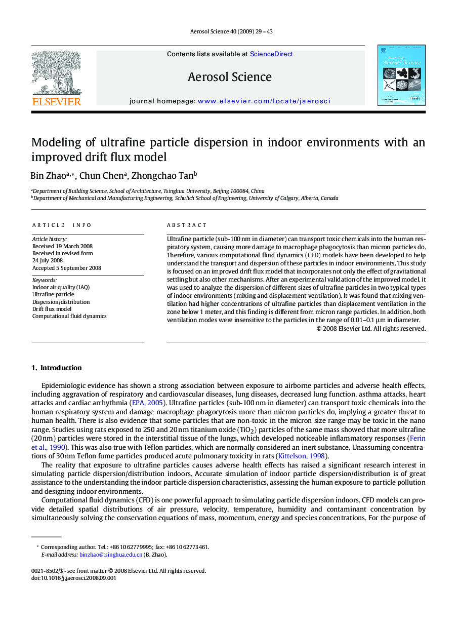 Modeling of ultrafine particle dispersion in indoor environments with an improved drift flux model