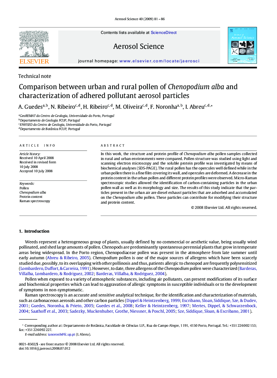 Comparison between urban and rural pollen of Chenopodium alba and characterization of adhered pollutant aerosol particles