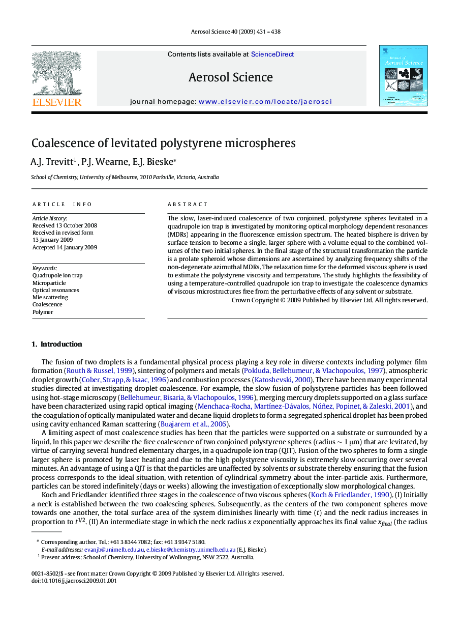 Coalescence of levitated polystyrene microspheres