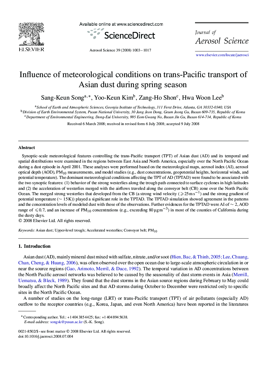 Influence of meteorological conditions on trans-Pacific transport of Asian dust during spring season