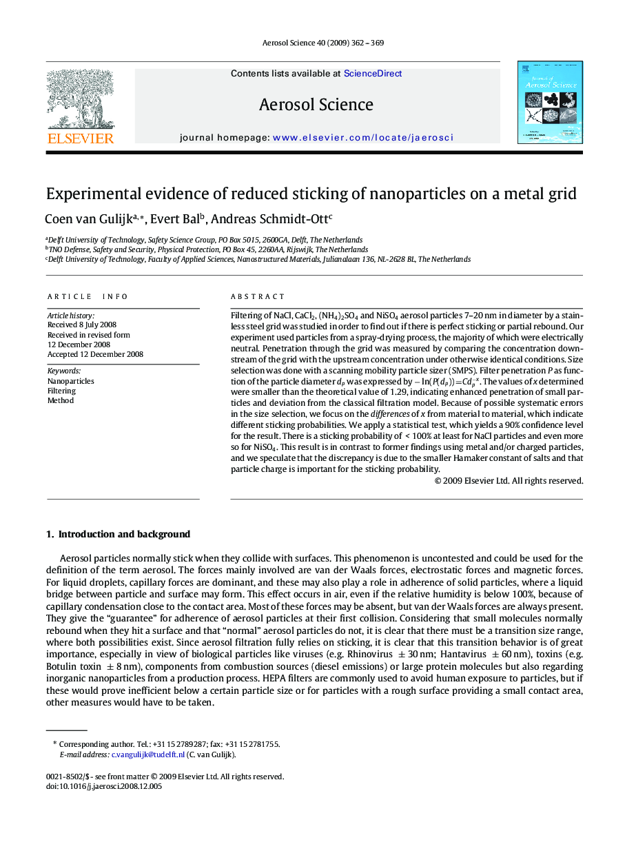 Experimental evidence of reduced sticking of nanoparticles on a metal grid