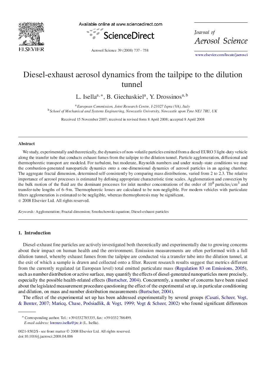 Diesel-exhaust aerosol dynamics from the tailpipe to the dilution tunnel