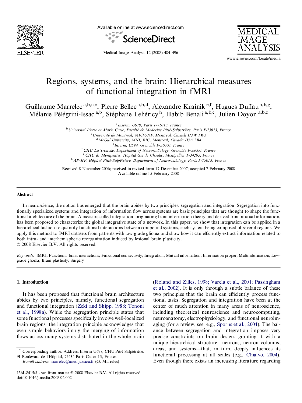 Regions, systems, and the brain: Hierarchical measures of functional integration in fMRI