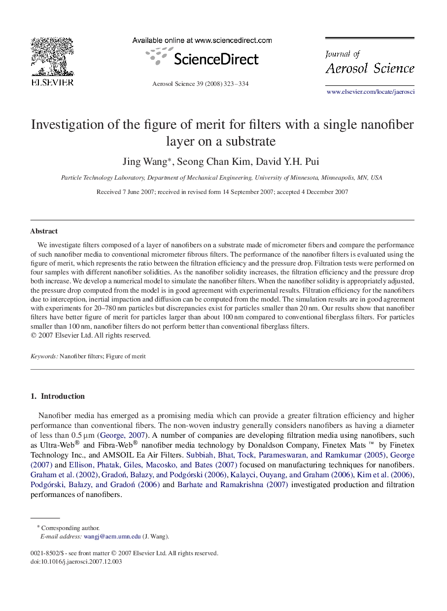 Investigation of the figure of merit for filters with a single nanofiber layer on a substrate