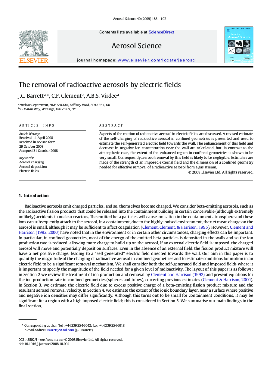 The removal of radioactive aerosols by electric fields