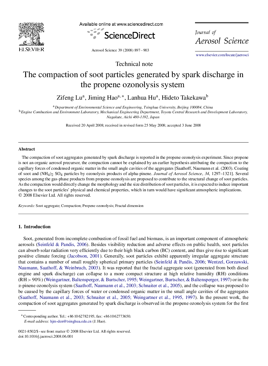 The compaction of soot particles generated by spark discharge in the propene ozonolysis system