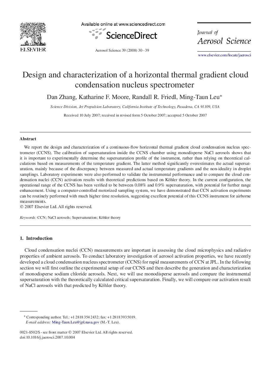 Design and characterization of a horizontal thermal gradient cloud condensation nucleus spectrometer