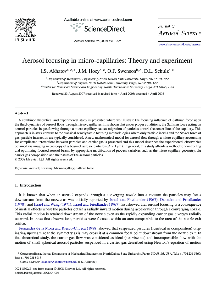 Aerosol focusing in micro-capillaries: Theory and experiment